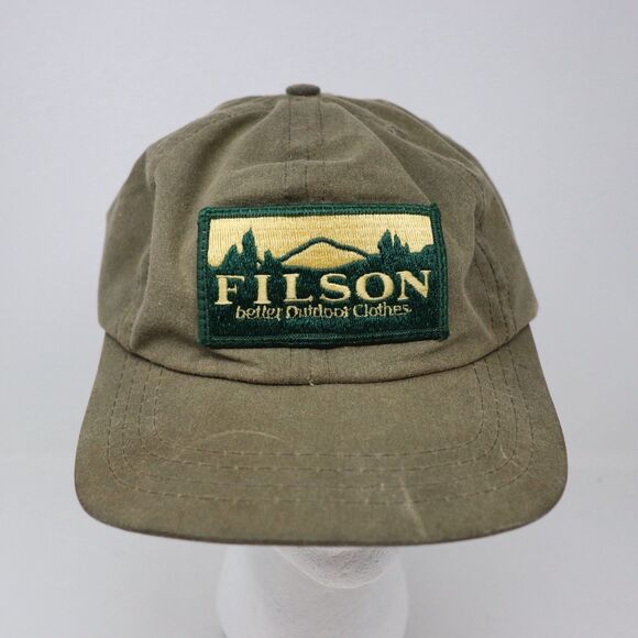 Vtg Filson Cap Dark Tan Khaki Oil Tin Cloth Leather Strap Patch - Picture 1 of 6